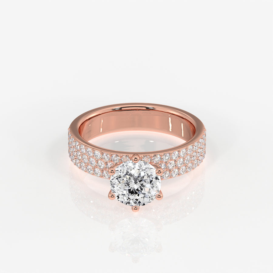 Portuguese Cut Lab Grown Diamond Three Layer Pave 14K Gold Ring