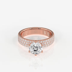 Portuguese Cut Lab Grown Diamond Three Layer Pave 14K Gold Ring