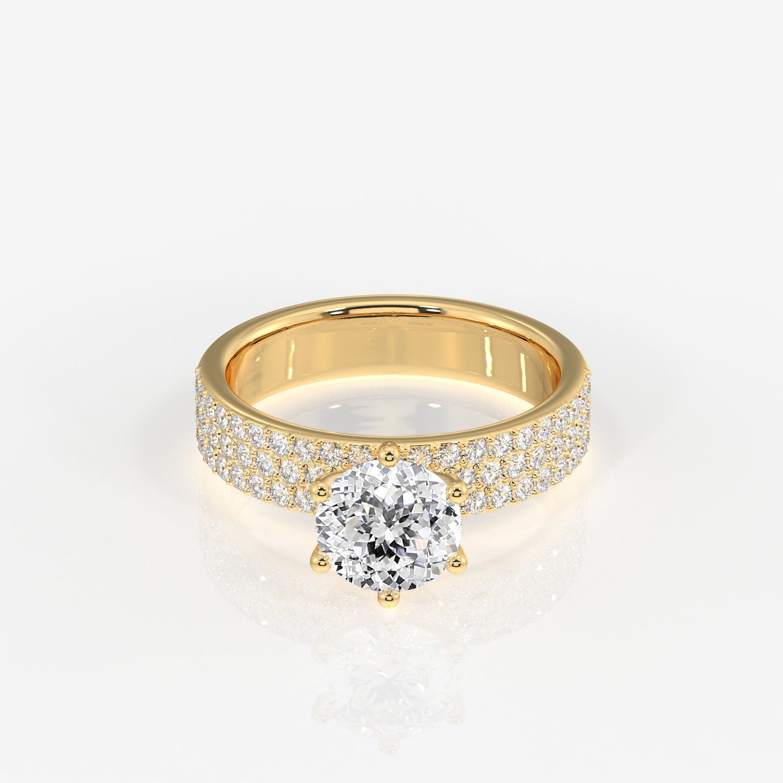 Portuguese Cut Lab Grown Diamond Three Layer Pave 14K Gold Ring