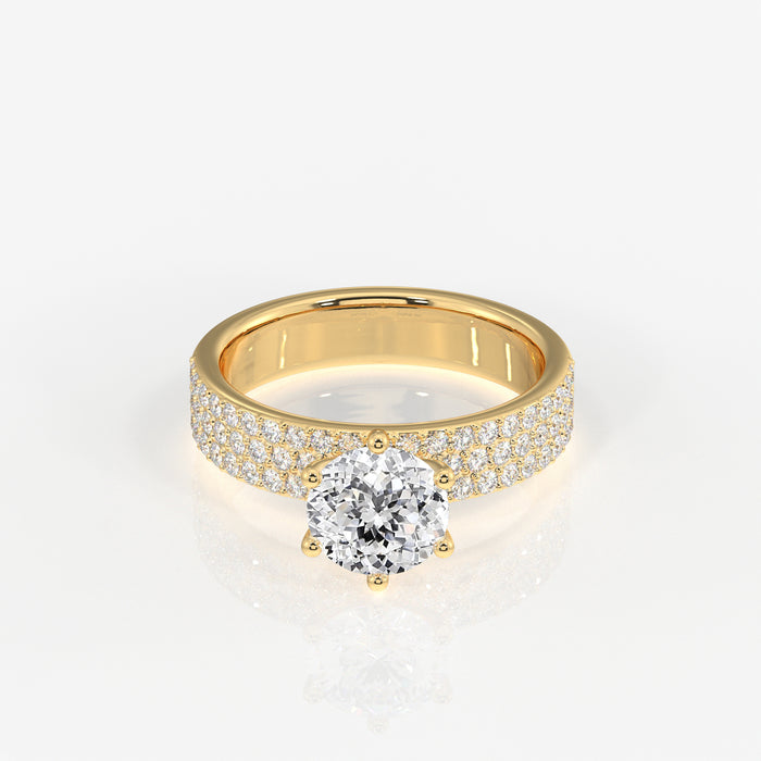 Portuguese Cut Moissanite Diamond Three Lane Pave 18K Gold Ring