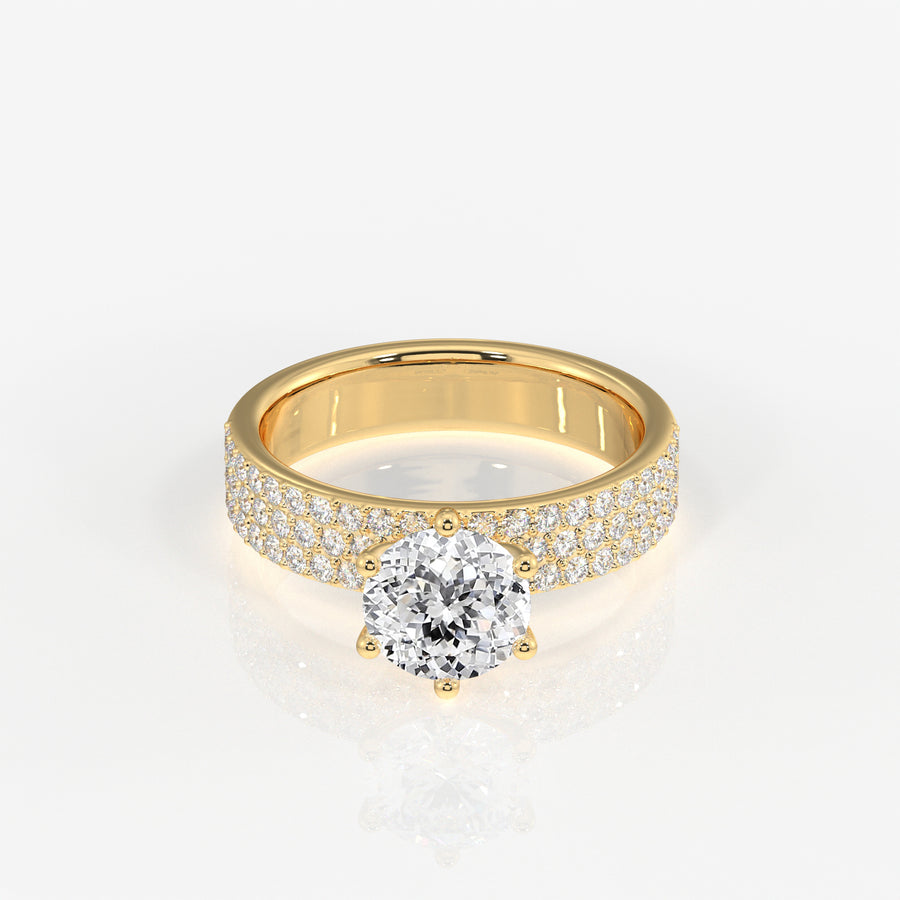 Portuguese Cut Lab Grown Diamond Three Layer Pave 14K Gold Ring