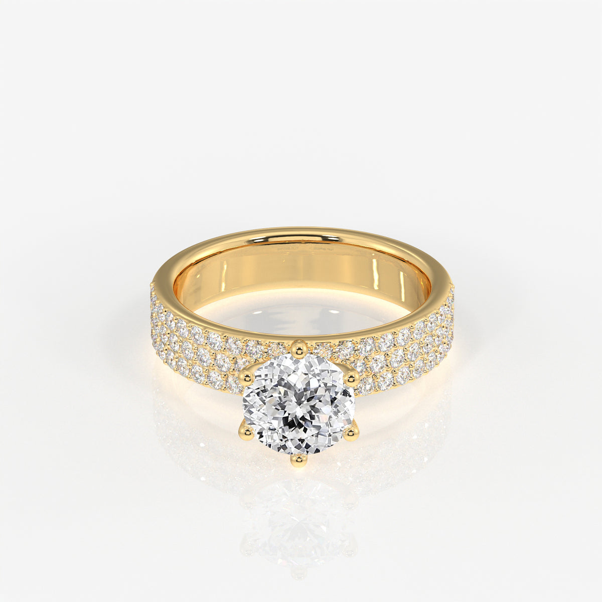 Portuguese Cut Lab Grown Diamond Three Layer Pave 14K Gold Ring