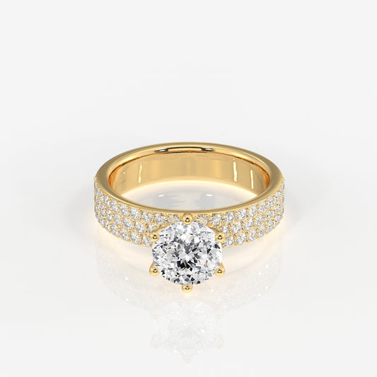 Portuguese Cut Moissanite Diamond Pave Sterling Silver Ring