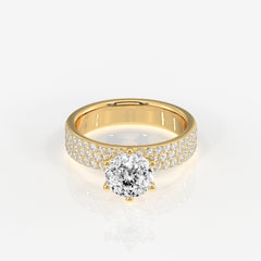 Portuguese Cut Lab Grown Diamond Three Layer Pave 14K Gold Ring