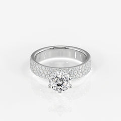 Portuguese Cut Lab Grown Diamond Three Layer Pave 14K Gold Ring
