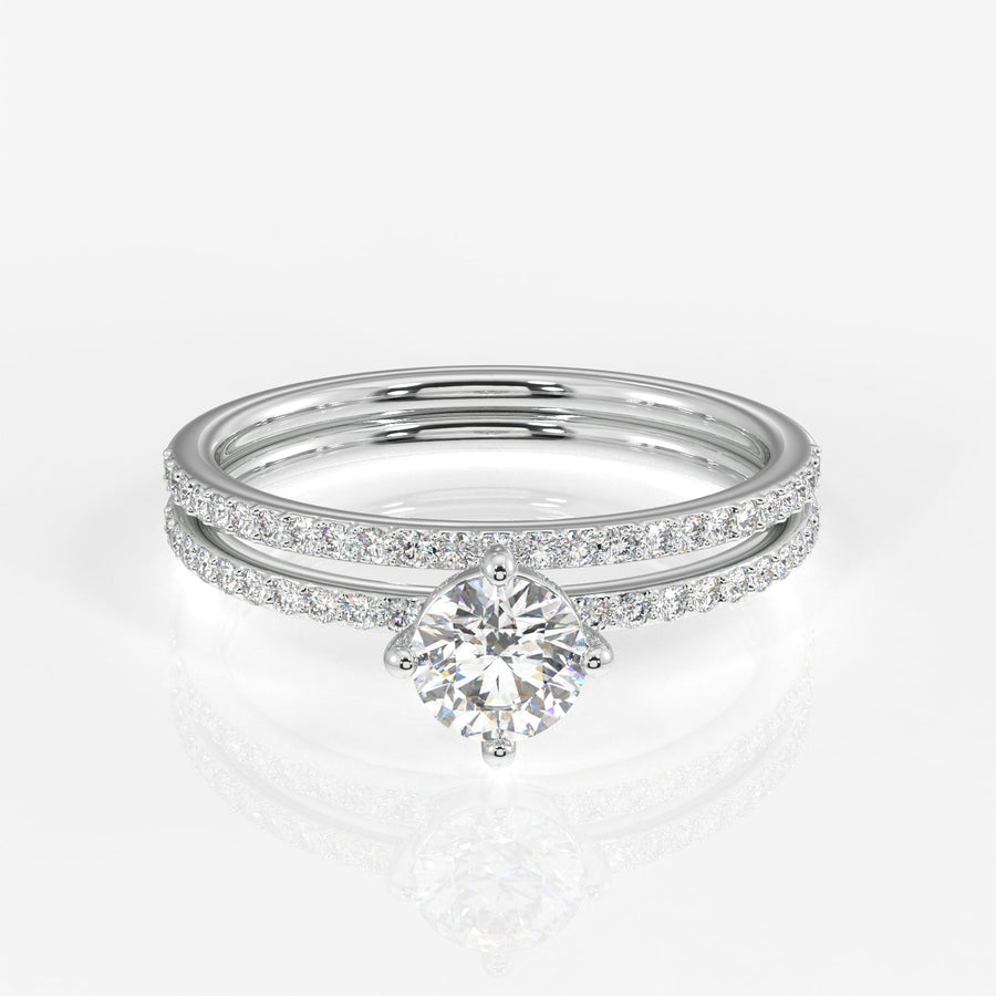 Round Cut Moissanite Diamond Engagement Sterling Silver Ring