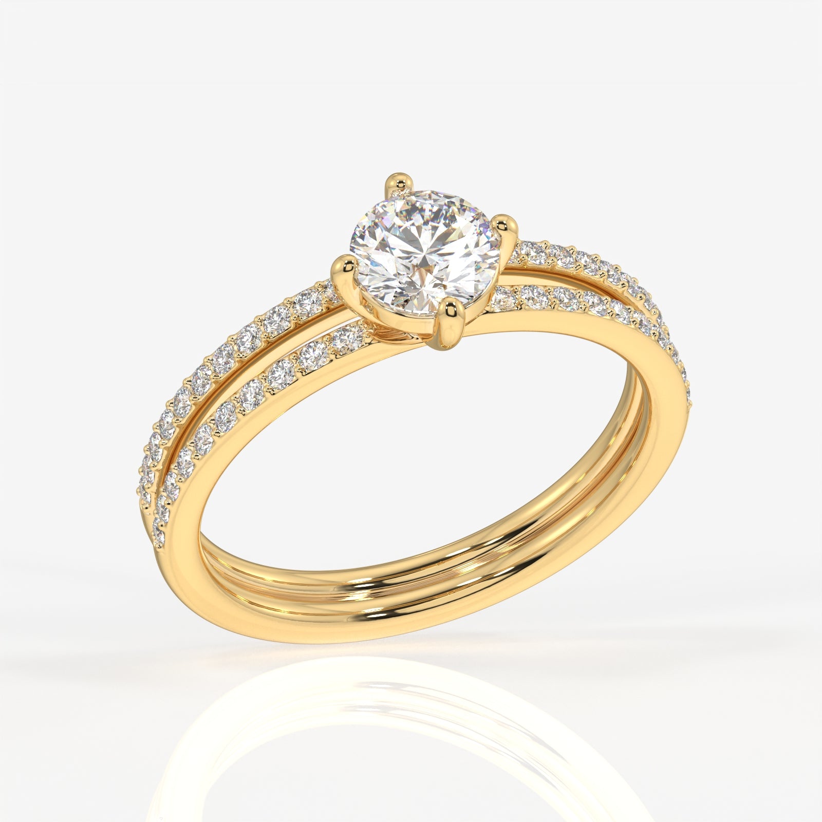 Round Cut Moissanite Diamond Engagement 18K Gold Ring