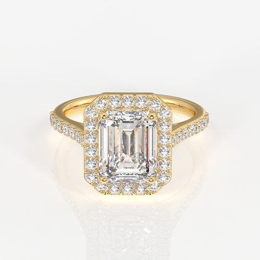 Emerald Cut Lab Grown Diamond Halo Engagement 14K Gold Ring