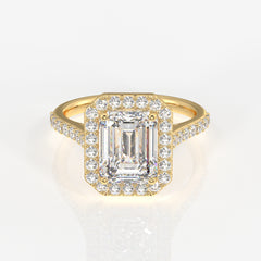 Emerald Cut Lab Grown Diamond Halo Engagement 14K Gold Ring