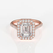 Emerald Cut Moissanite Diamond Halo Engagement 14K Gold Ring
