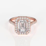 Emerald Cut Moissanite Diamond Halo Engagement Sterling Silver Ring