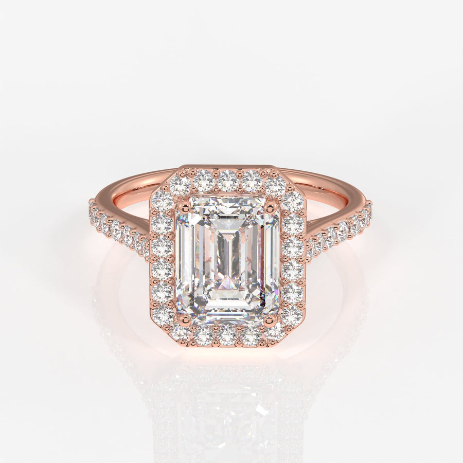 Emerald Cut Moissanite Diamond Halo Engagement Sterling Silver Ring