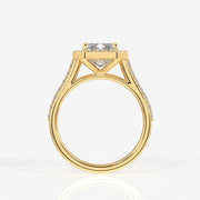 Emerald Cut Moissanite Diamond Halo Engagement 14K Gold Ring