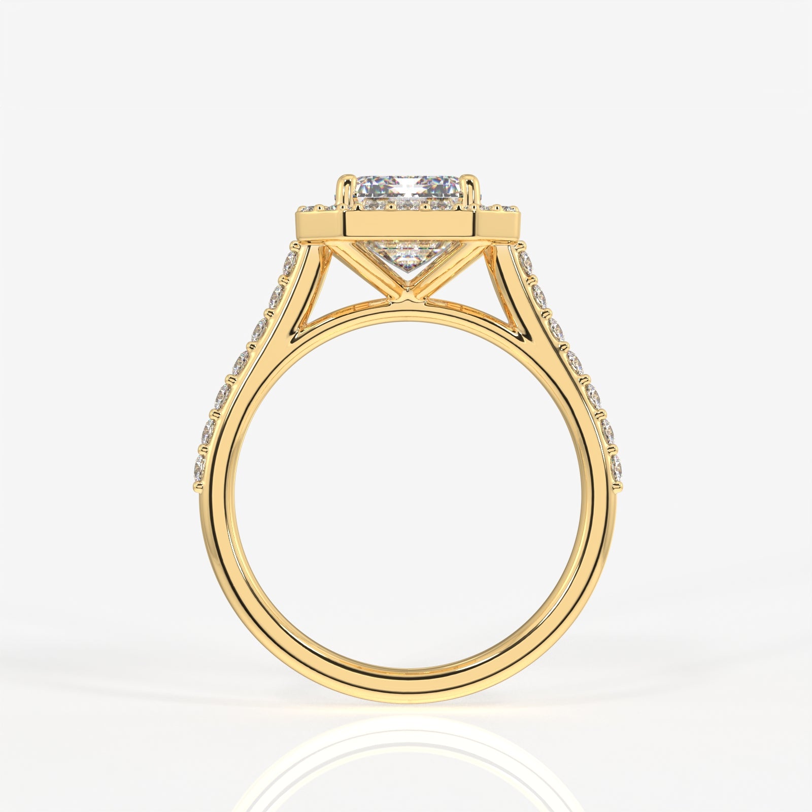Emerald Cut Moissanite Diamond Halo Engagement 14K Gold Ring