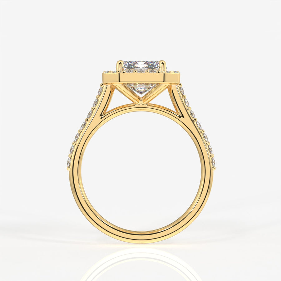 Emerald Cut Moissanite Diamond Halo Engagement Sterling Silver Ring
