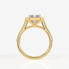 Emerald Cut Moissanite Diamond Halo Engagement Sterling Silver Ring
