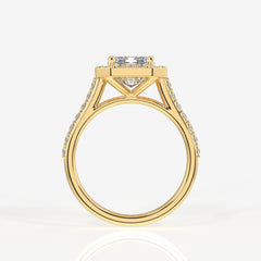 Emerald Cut Lab Grown Diamond Halo Engagement 14K Gold Ring