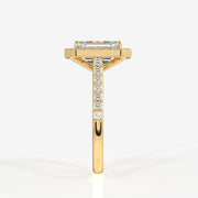 Emerald Cut Moissanite Diamond Halo Engagement 14K Gold Ring