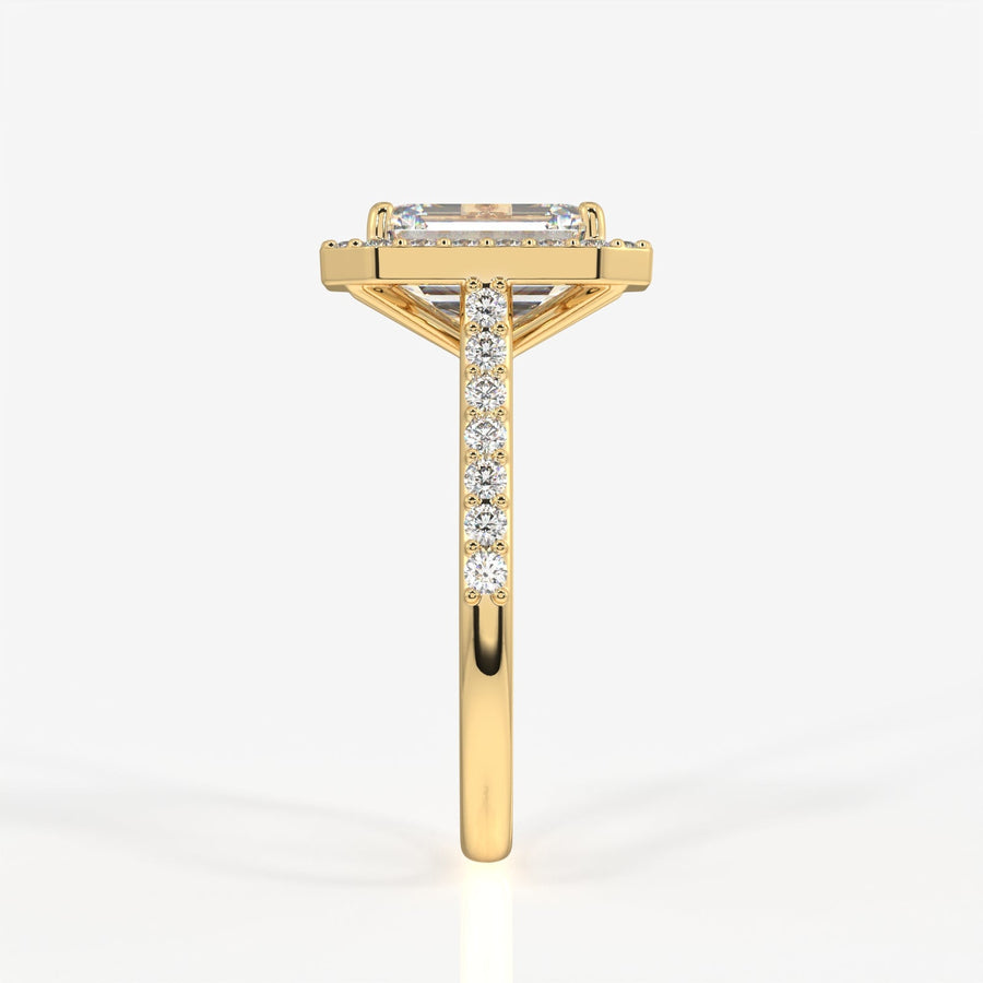 Emerald Cut Moissanite Diamond Halo Engagement Sterling Silver Ring