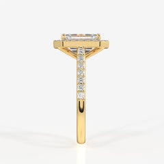 Emerald Cut Moissanite Diamond Halo Engagement Sterling Silver Ring