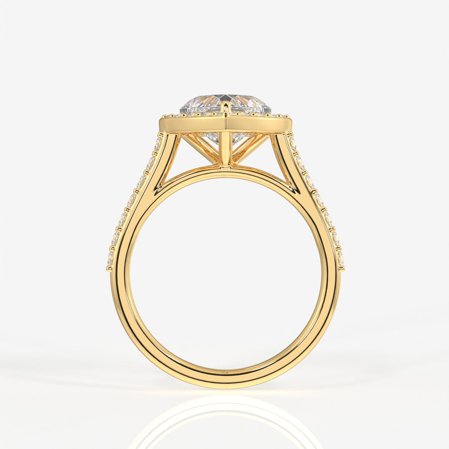 Heart Cut Moissanite Diamond Halo Engagement 18K Gold Ring