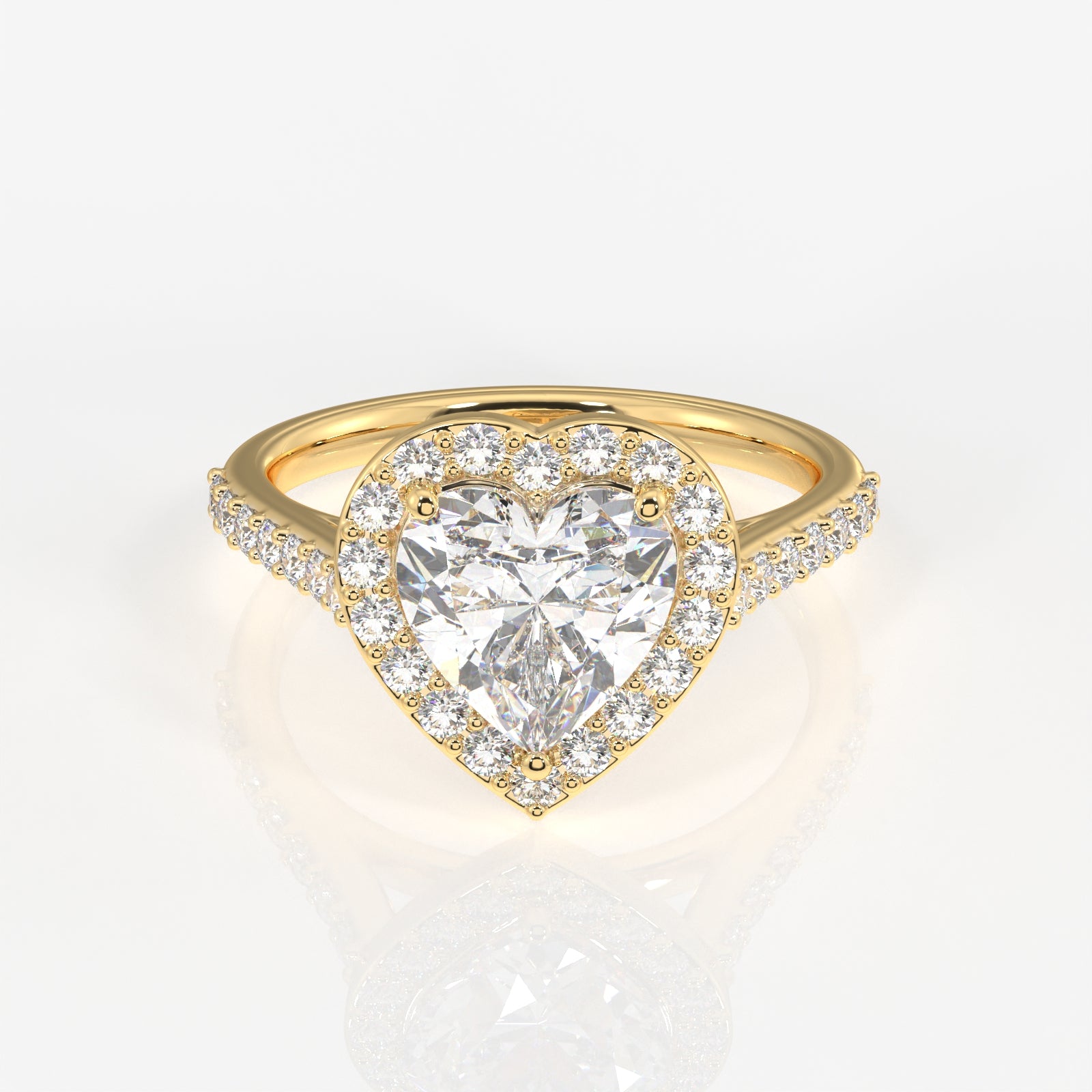 Heart Cut Moissanite Diamond Halo Engagement 18K Gold Ring