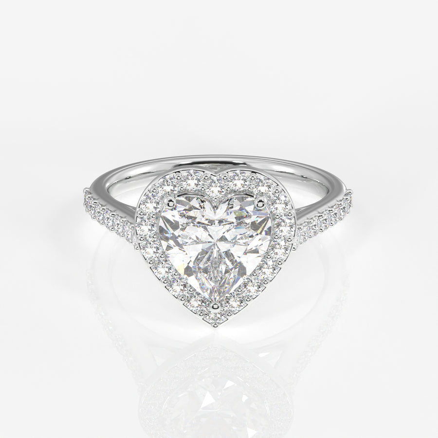 Heart Cut Moissanite Diamond Halo Engagement 18K Gold Ring