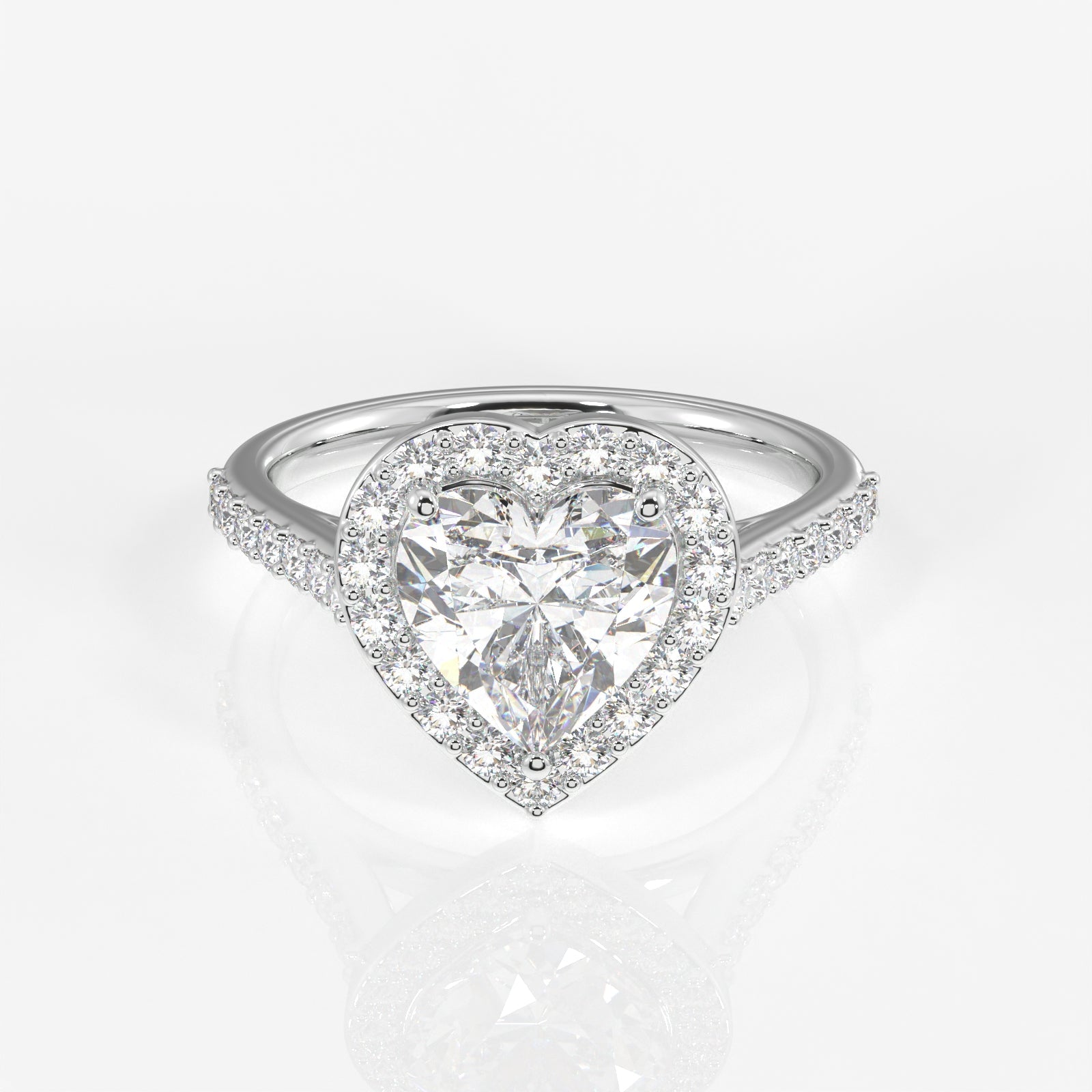 Heart Cut Moissanite Diamond Halo Engagement Sterling Silver Ring