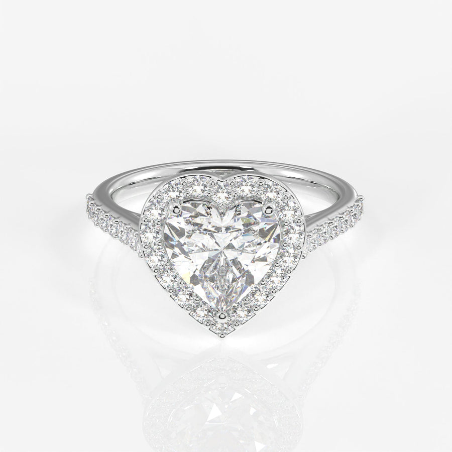 Heart Cut Moissanite Diamond Halo Engagement Sterling Silver Ring