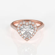 Heart Cut Moissanite Diamond Halo Engagement 18K Gold Ring