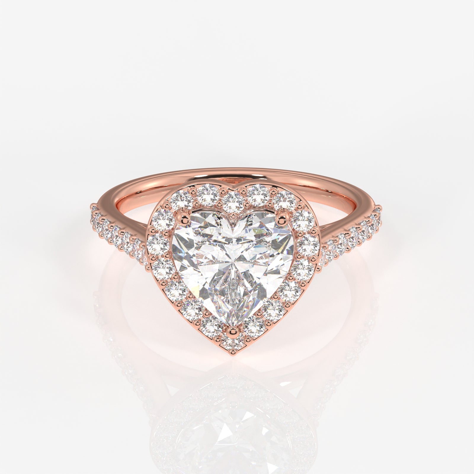 Heart Cut Moissanite Diamond Halo Engagement 18K Gold Ring
