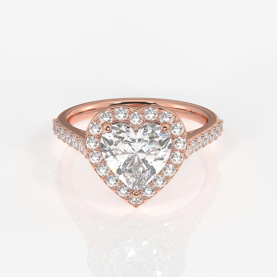Heart Cut Moissanite Diamond Halo Engagement 18K Gold Ring