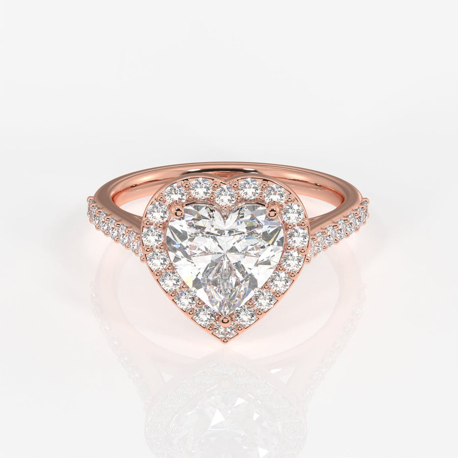 Heart Cut Moissanite Diamond Halo Engagement Sterling Silver Ring