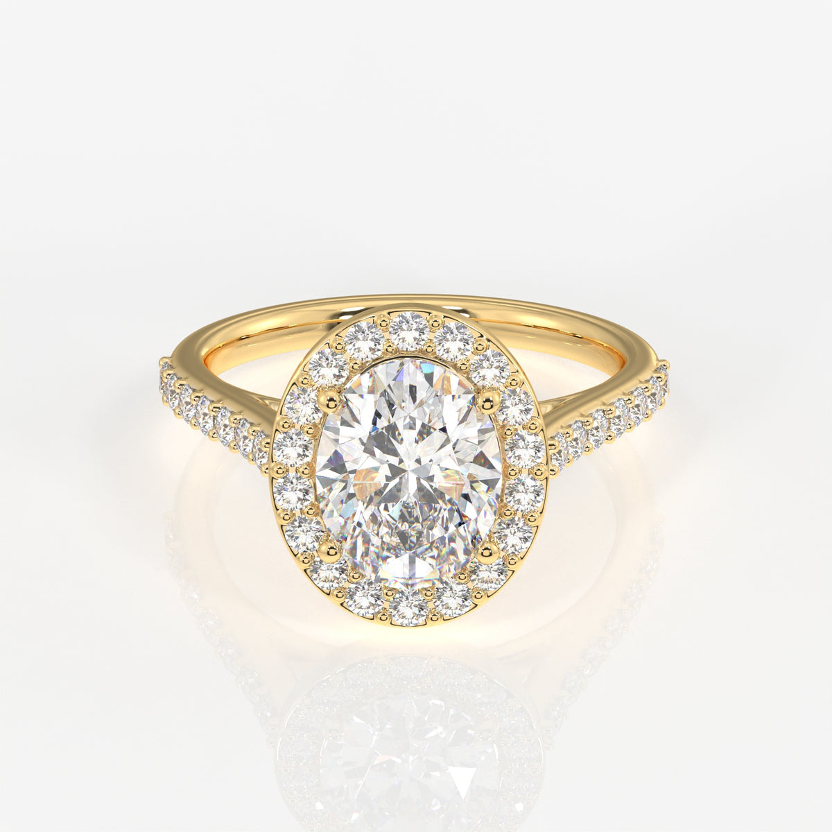 Oval Cut Lab Grown Diamond Halo Engagement 14K Gold Ring