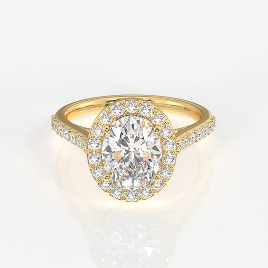 Oval Cut Lab Grown Diamond Halo Engagement 18K Gold Ring