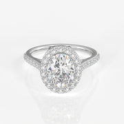 Oval Cut Lab Grown Diamond Halo Engagement 18K Gold Ring