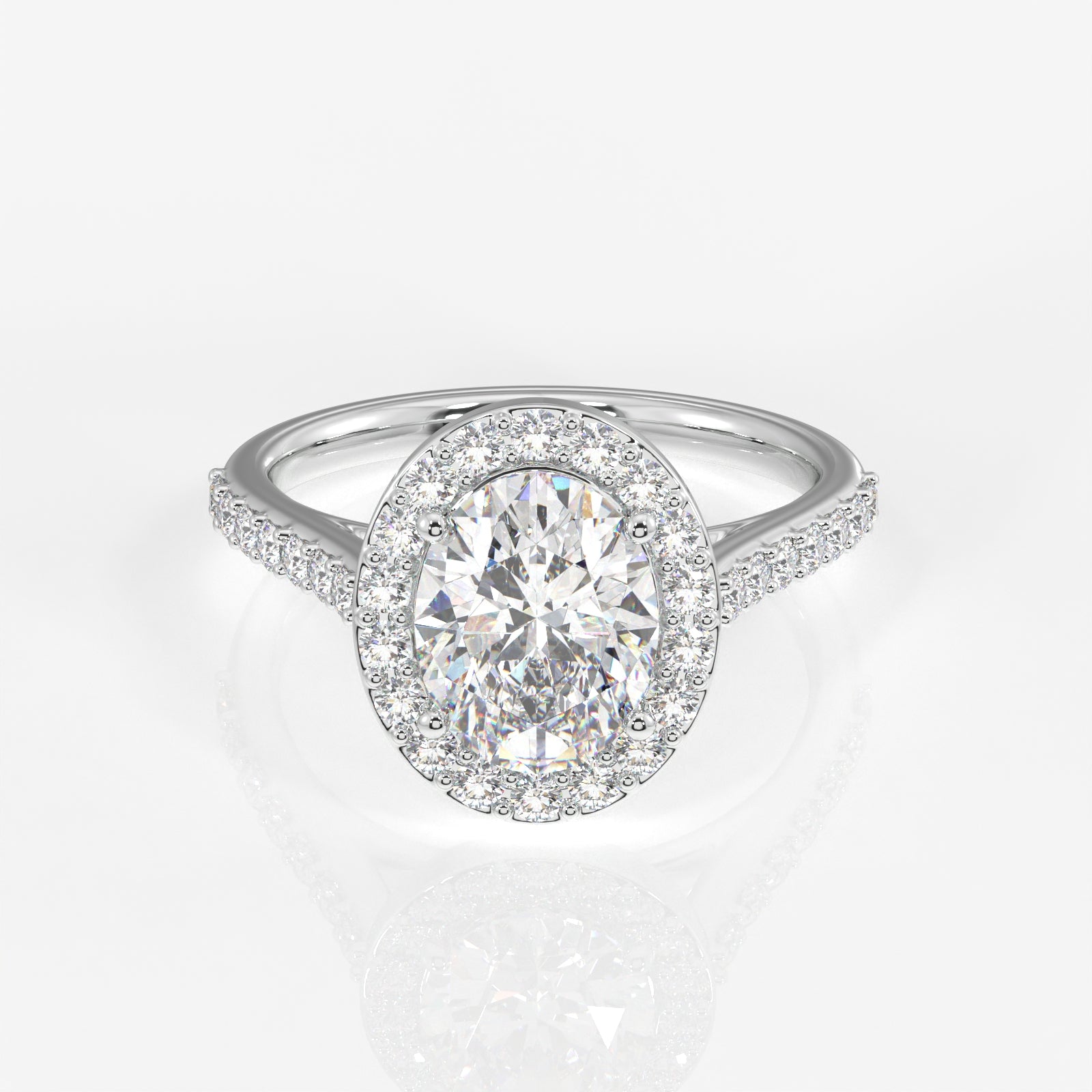 Oval Cut Lab Grown Diamond Halo Engagement 18K Gold Ring