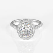 Oval Cut Moissanite Diamond Halo Engagement Sterling Silver Ring