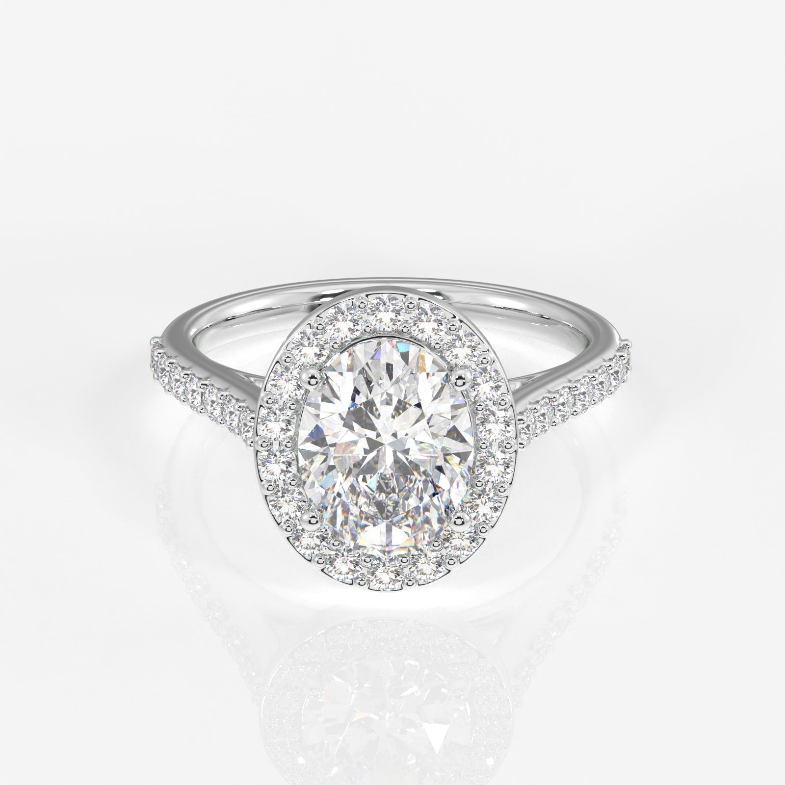 Oval Cut Moissanite Diamond Halo Engagement Sterling Silver Ring