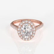 Oval Cut Lab Grown Diamond Halo Engagement 18K Gold Ring