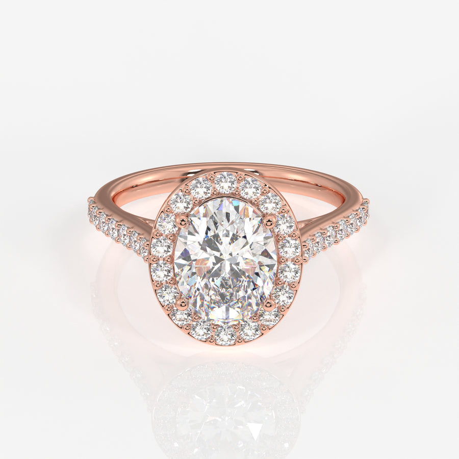 Oval Cut Lab Grown Diamond Halo Engagement 18K Gold Ring