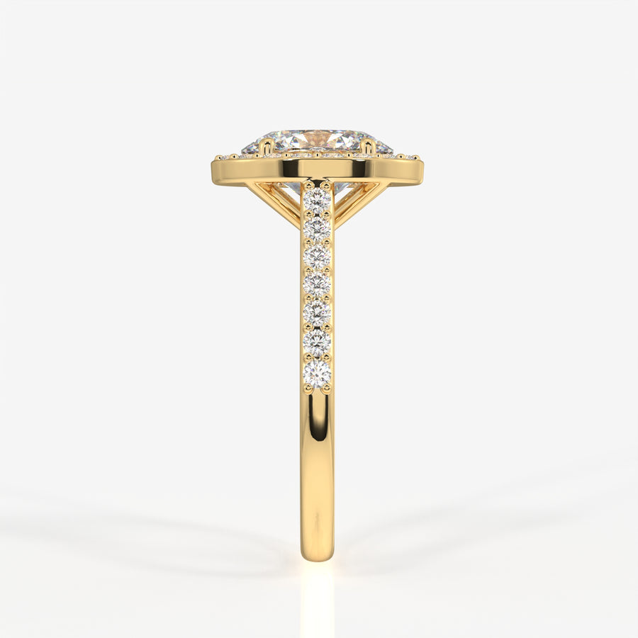 Oval Cut Lab Grown Diamond Halo Engagement 18K Gold Ring