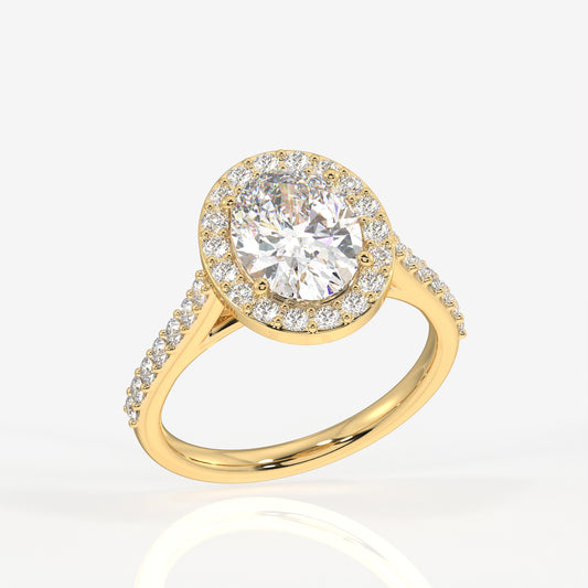 Oval Cut Lab Grown Diamond Halo Engagement 18K Gold Ring