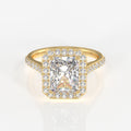 Radiant Cut Moissanite Diamond Halo Engagement 9K Gold Ring