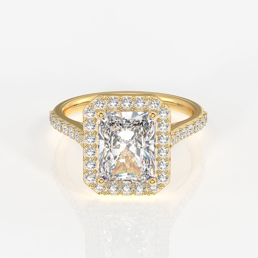 Radiant Cut Moissanite Diamond Halo Engagement 9K Gold Ring