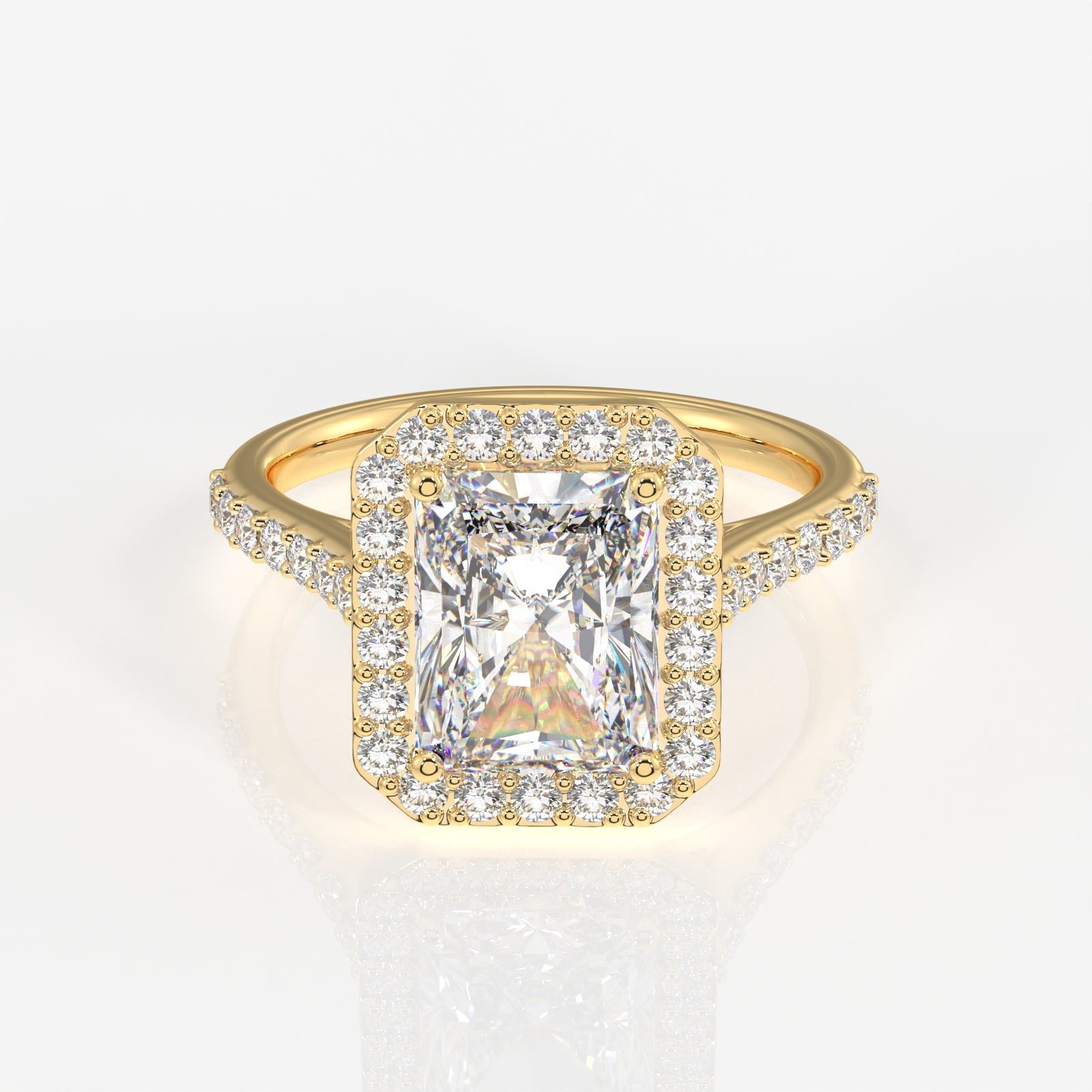 Radiant Cut Moissanite Diamond Halo Engagement Sterling Silver Ring