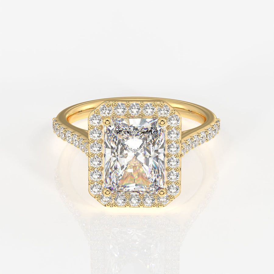 Radiant Cut Moissanite Diamond Halo Engagement Sterling Silver Ring
