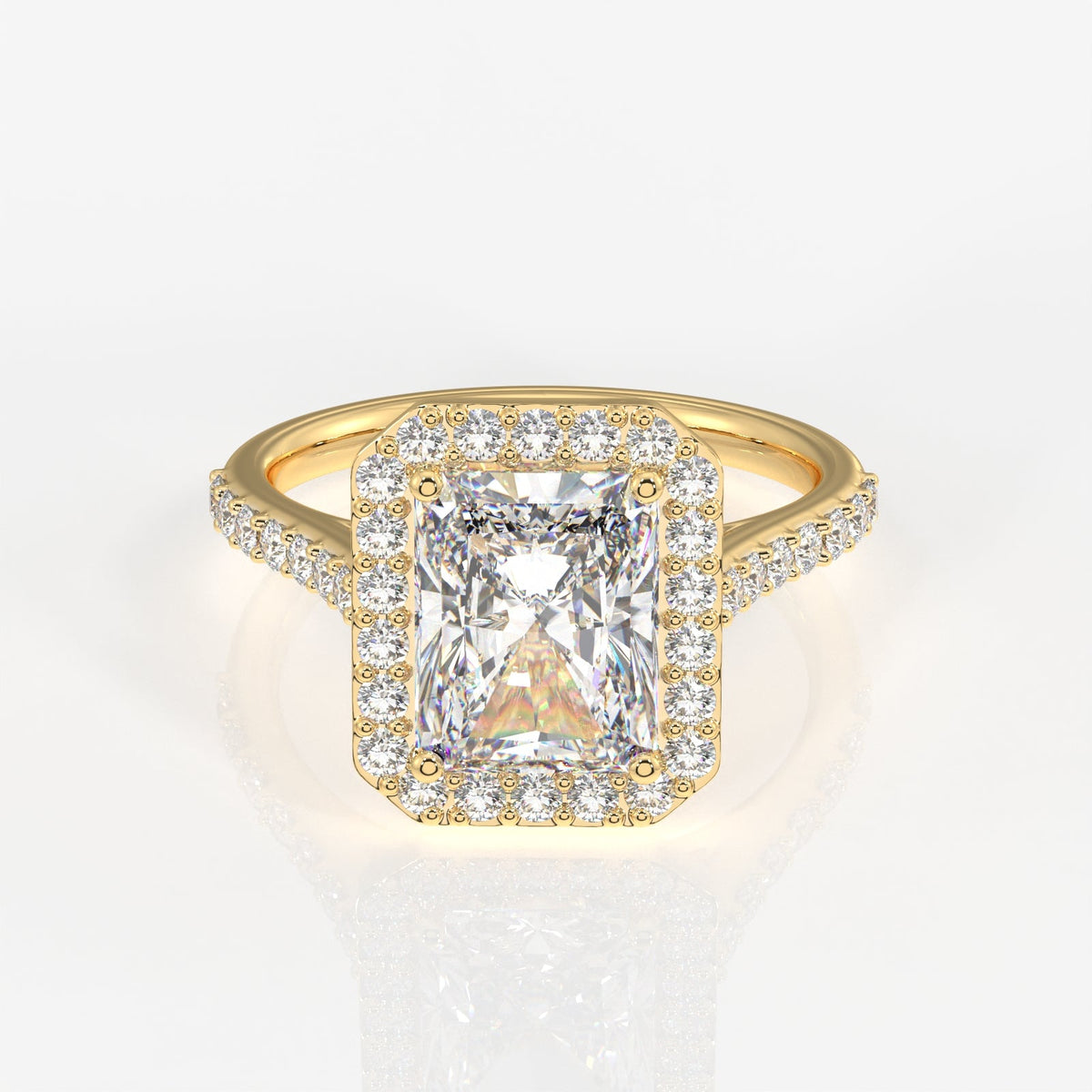 Radiant Cut Moissanite Diamond Halo Engagement Sterling Silver Ring