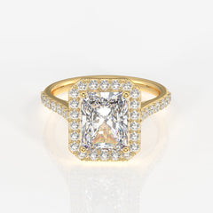 Radiant Cut Moissanite Diamond Halo Engagement Sterling Silver Ring