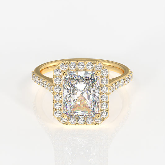 Radiant Cut Lab Grown Diamond Halo Engagement 18K Gold Ring